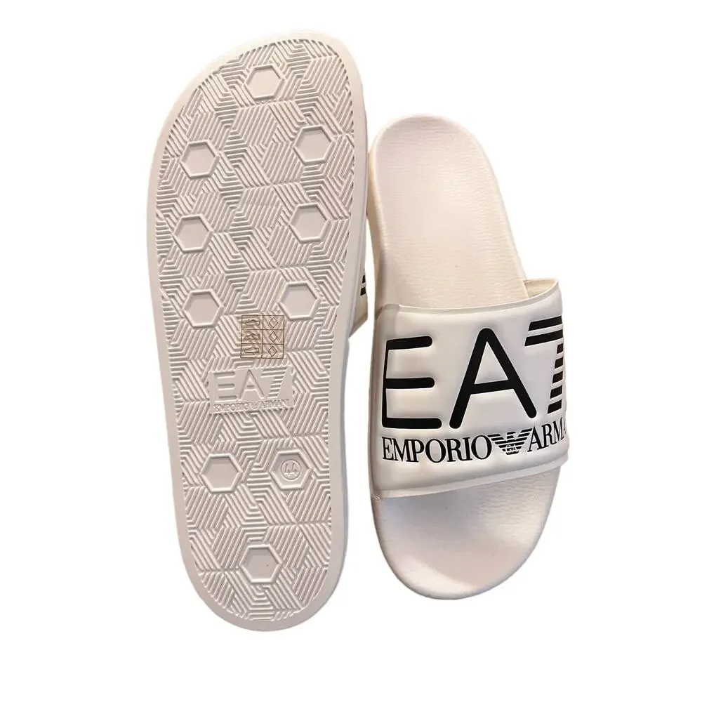 NEW EA7 Emporio Armani Logo Embossed Slide Sandals White Black Mens Size 11
